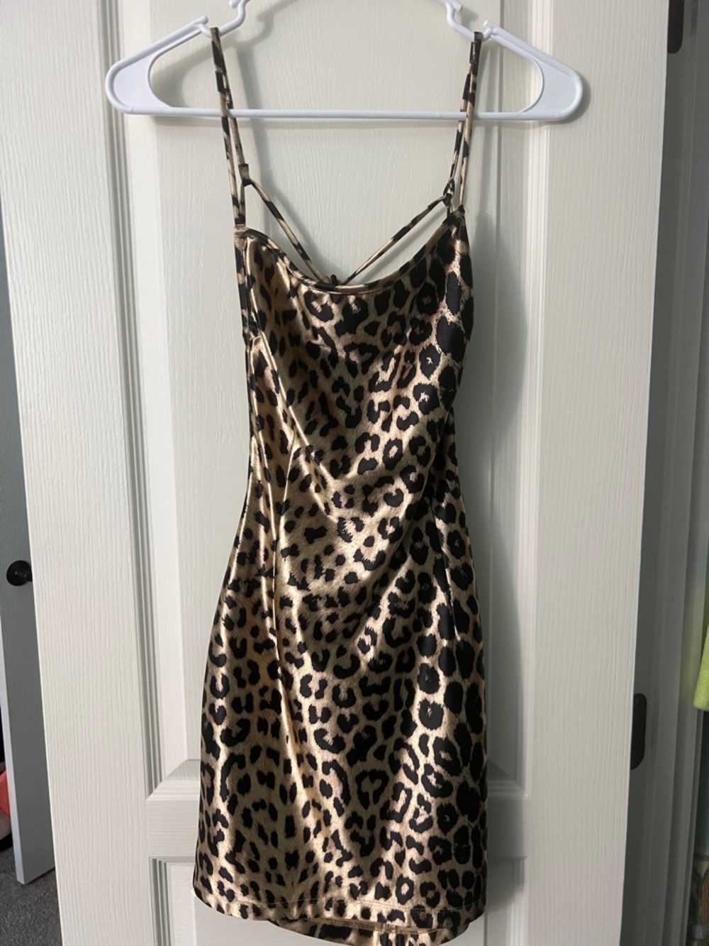 Fashion Nova Leopard Satin Slip Dress - Tan & Black